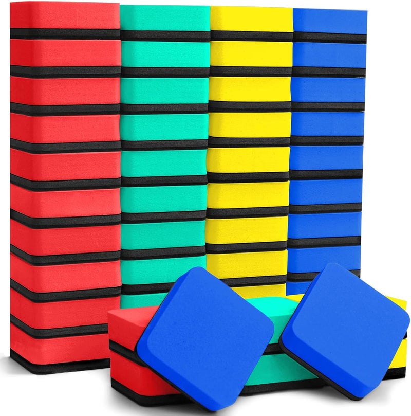 EAONE 48 Pack Dry Erase Eraser, Magnetic Whiteboard Cleaner Mini Chalkboard Cleansers for Classroom, School, Office, Home (4 Color Assorted, 1.97 x 1.97 Inch) - Image 1